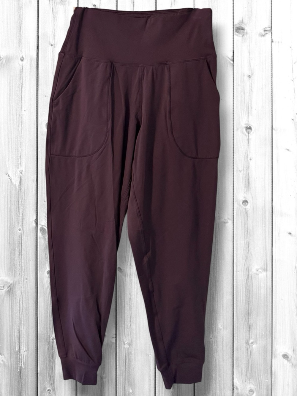 🌼Oalka High-Waist Burgundy Jogger Pants with Front Pockets